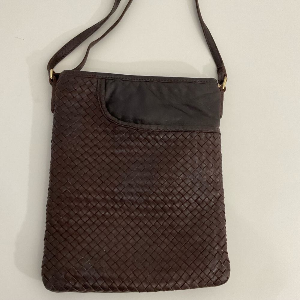 Margot brown leather woven crossbody bag